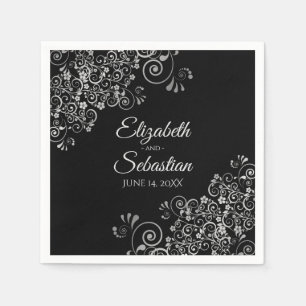 Servilleta De Papel Black with Silver Frills Elegant Wedding