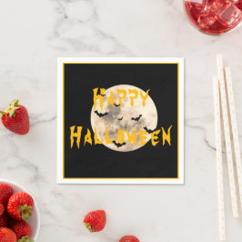 Servilleta De Papel Black Yellow Happy Halloween Moon Bats