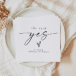 Servilleta De Papel BLAIR Boho Minimalista Dijo Sí Ducha Británica<br><div class="desc">Esta servilleta de papel de ducha de novia 'dijo que sí' tiene un moderno tipo de letra manuscrita boho y un bonito corazón boho. Cambia fácilmente los colores y edita *most* frases para satisfacer las necesidades de tu ocasión. Esta servilleta es perfecta para su celebración contemporánea, industrial o bohemia de...</div>