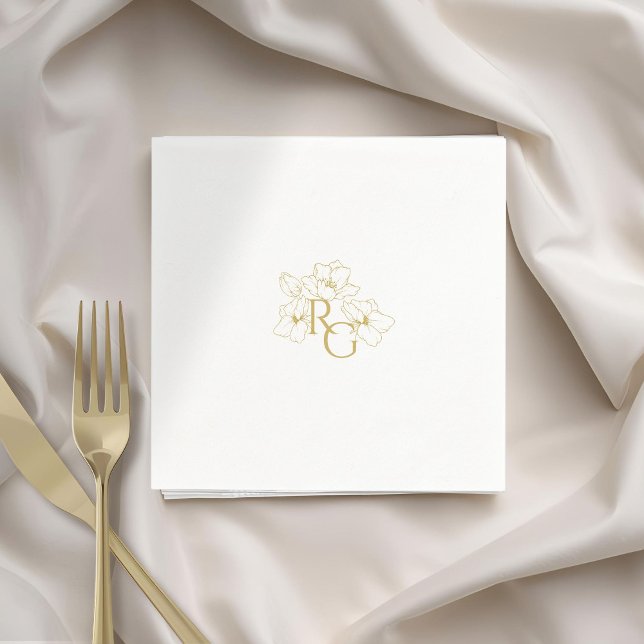 Servilleta De Papel Blanca | Boda Monograma de moda Faux Gold (Subido por el creador)