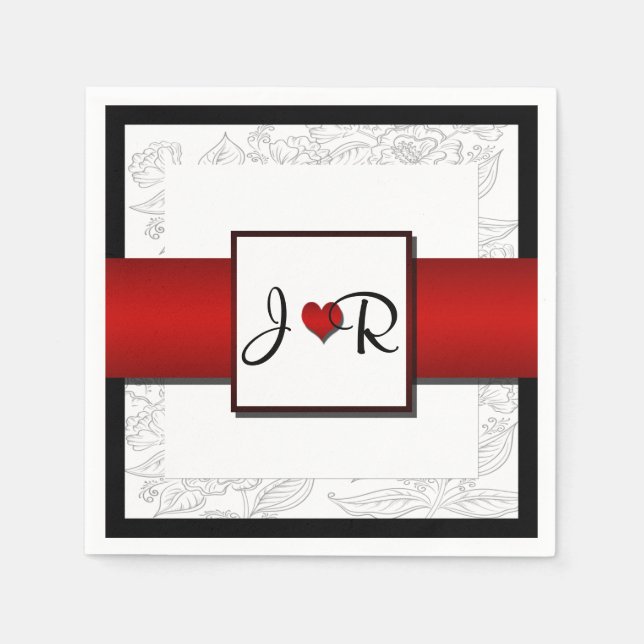 Servilleta De Papel Blancas negras rojas bohemias posh Bodas Napkins (Anverso)