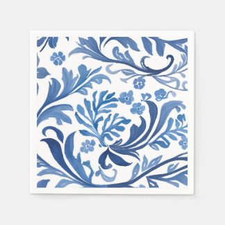 Servilleta De Papel Blanco Azul Chinoiserie Floral Botánico