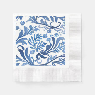 Servilleta De Papel Blanco Azul Chinoiserie Floral Botánico