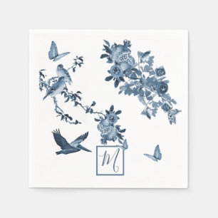 Servilleta De Papel Blanco Azul Chinoiserie Floral Chic Monograma