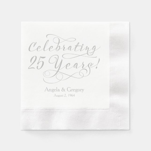 Servilleta De Papel Blanco del 25 aniversario Boda personalizado (Anverso)