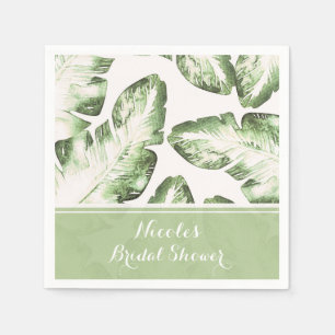 Servilleta De Papel Blanco Elegante Verde Hoja de Playa Tropical Boda