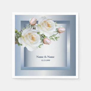 Servilleta De Papel Blanco Floral Elegante Azul Gris