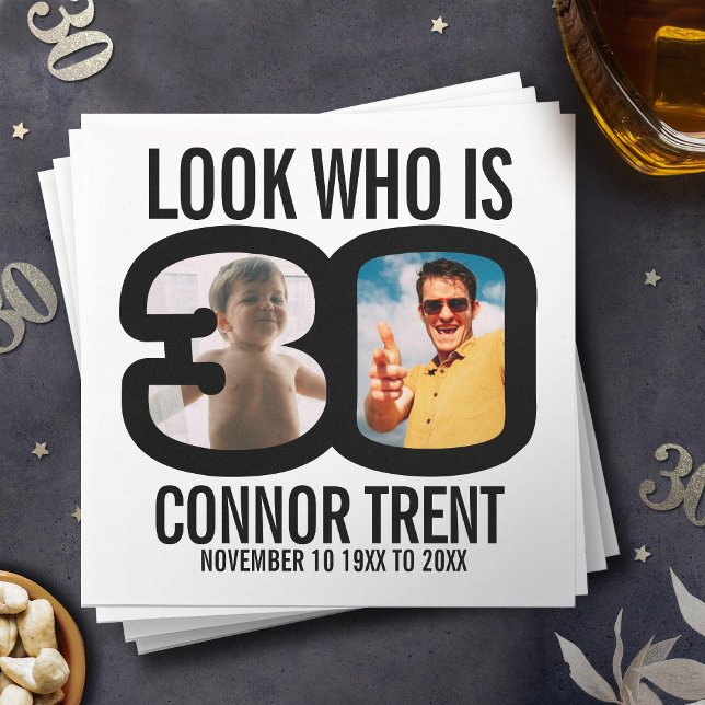 Servilleta De Papel Blanco negro 30 cumpleaños dos fotos se ven quién  (Subido por el creador)