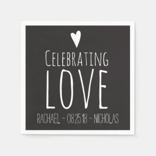 Servilleta De Papel Blanco negro celebra el amor Boda