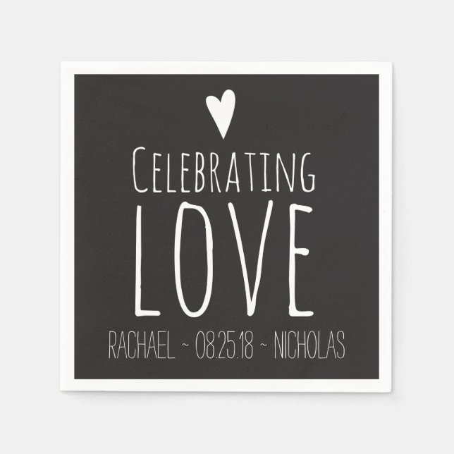 Servilleta De Papel Blanco negro celebra el amor | Boda (Anverso)