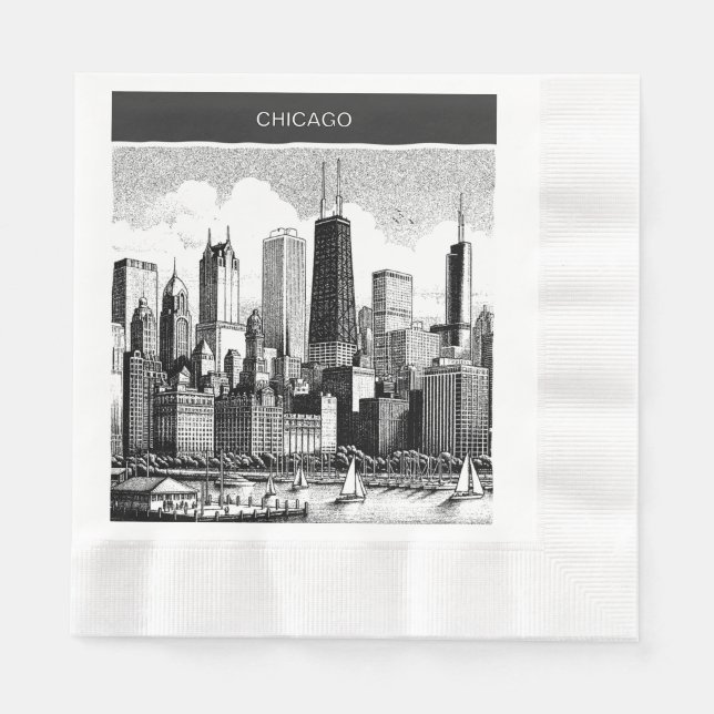 Servilleta De Papel Blanco negro de Chicago (Anverso)