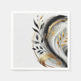 Servilleta De Papel Blanco negro moderno y botánico dorado