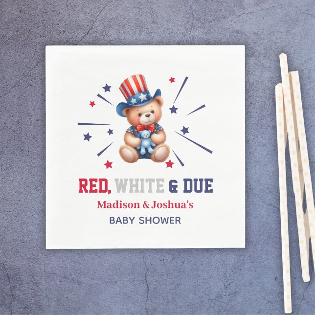 Servilleta De Papel Blanco Rojo Debido Al 4 De Julio Baby Shower (Red White Due 4th Of July Baby Shower Napkins
)