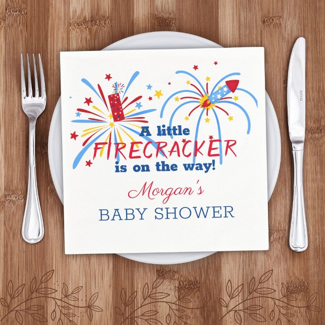 Servilleta De Papel Blanco Rojo y Vencimiento 4 de Julio Baby Shower (Subido por el creador)