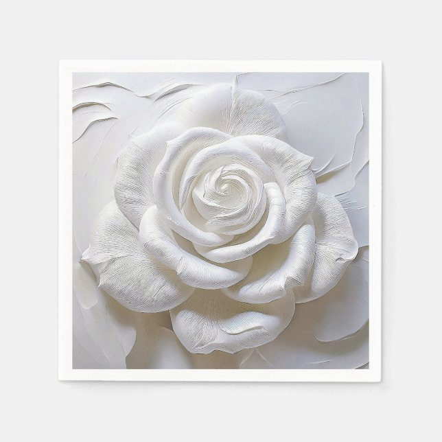 Servilleta De Papel Blanco Sobre Blanco - Rosa Esculpida (Anverso)