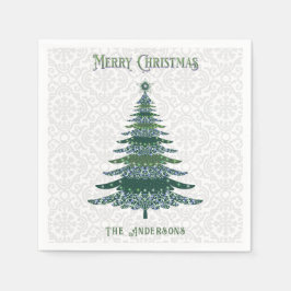 Servilleta De Papel Blanco verde verde de árbol de Navidad moderno per