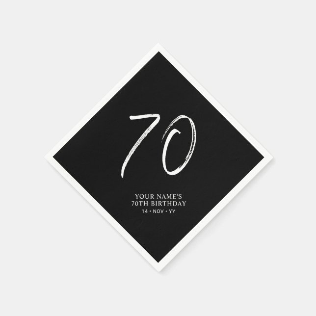 Servilleta De Papel Blanco y negro | Guión de pincel 70º fiesta de cum (Borde)