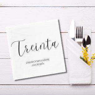 Servilleta De Papel Blanco y Negro Minimalista Cumpleaños 30 Español