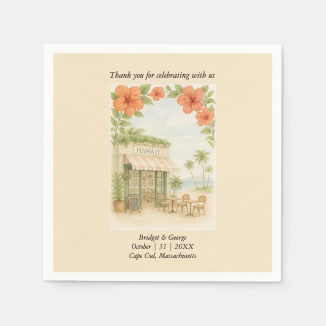 Servilleta De Papel Blanda Verde Tropical Hawái Boda de Destino (Anverso)