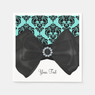 Servilleta De Papel Bling Bow Glam Damask Azul y Negro Fiesta Sweet 16