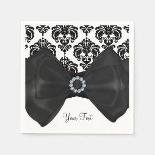 Servilleta De Papel Bling Bow Glam Sweet 16 Fiesta negro y blanco Dama
