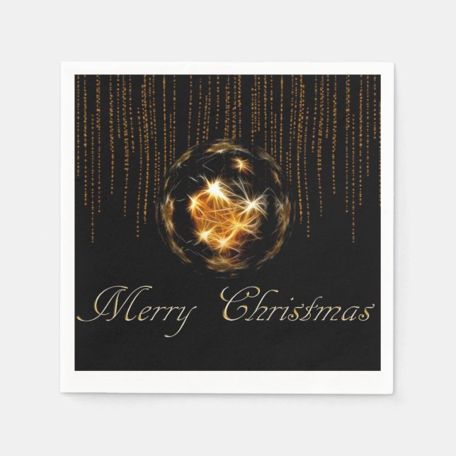 Servilleta De Papel Bling Merry Christmas Black and Gold (Anverso)