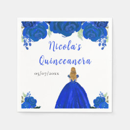 Servilleta De Papel Blonde Hair Princess Blue Floral Quinceanera