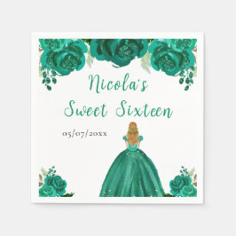 Servilleta De Papel Blonde Hair Princess Green Floral Sweet Sixteen 