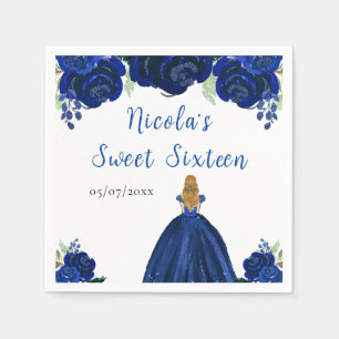 Servilleta De Papel Blonde Hair Princess Navy Floral Sweet Dieciséis