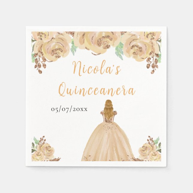 Servilleta De Papel Blonde Hair Princess Peach Floral Quinceanera (Anverso)
