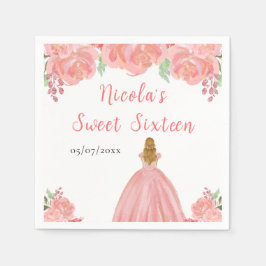 Servilleta De Papel Blonde Hair Princess Pink Floral Sweet Sixteen 