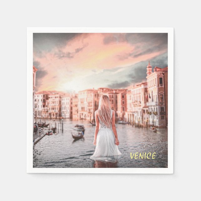 Servilleta De Papel Blondie en la romántica Venecia   (Anverso)