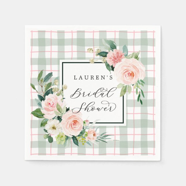 Servilleta De Papel Bloom acuarela | Ducha de novias Pastel Plaid (Anverso)