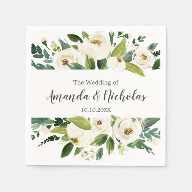 Servilleta De Papel Bloom blanco | Boda rubio floral verde (Anverso)