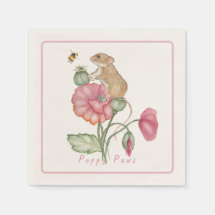 Servilleta De Papel Blooming Cute Mouse en la amapola