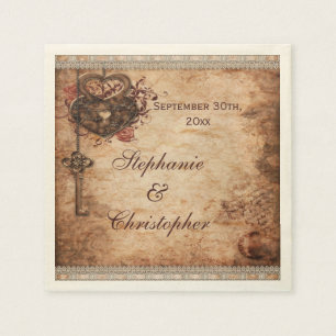 Servilleta De Papel Bloqueo cardíaco vintage y Boda personalizado clav