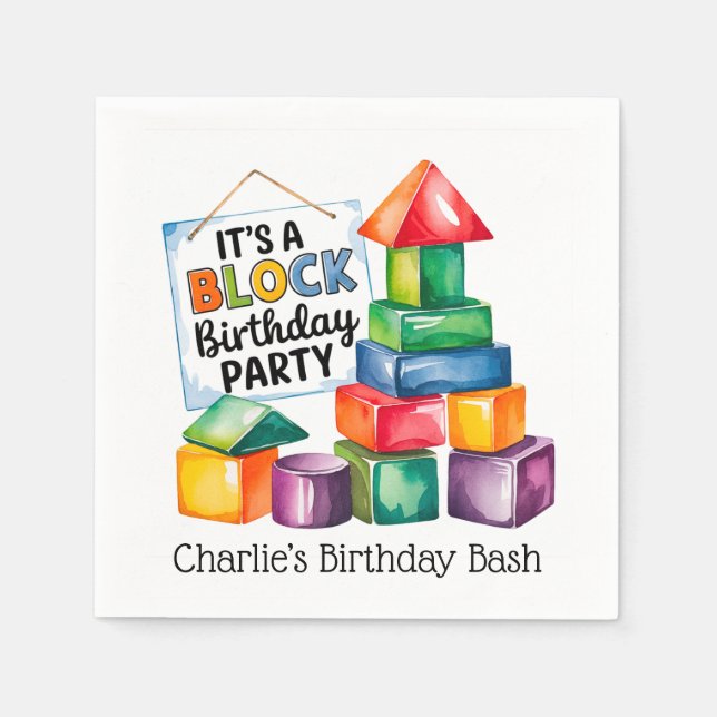 Servilleta De Papel Bloques de construcción en el Bash de Cumpleaños (Anverso)
