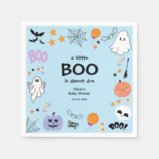 Servilleta De Papel Blue A Little Boo Cum Ghost Halloween Baby Shower (Anverso)