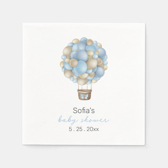 Servilleta De Papel Blue Air Balloon Boy Baby Shower (Anverso)