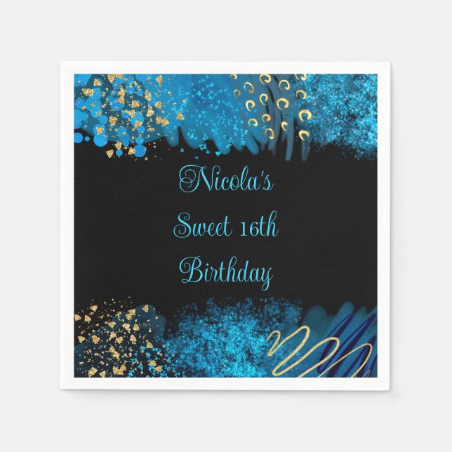 Servilleta De Papel Blue Alcohol Ink Sweet 16 Cumpleaños Party (Anverso)