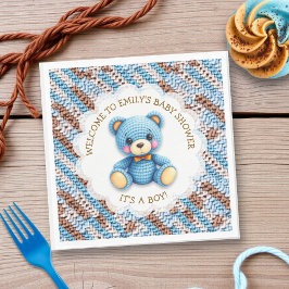 Servilleta De Papel Blue and Brown Crocheted Teddy Bear It's a Boy