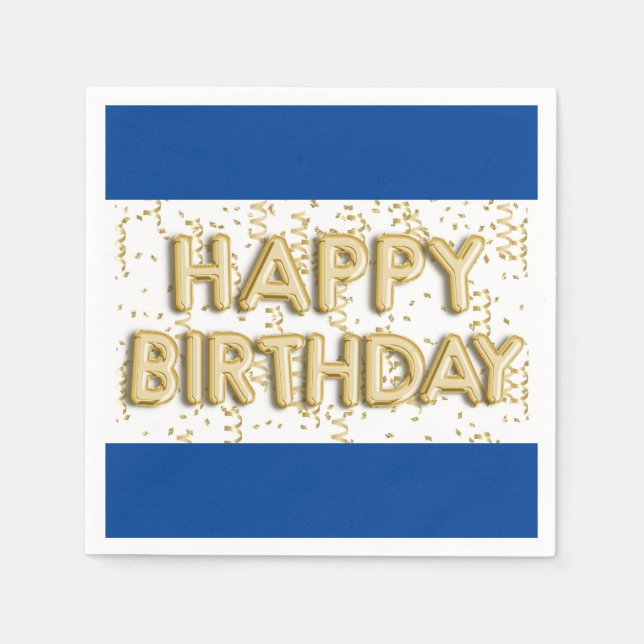Servilleta De Papel Blue and Gold Happy Birday Paper Napkin (Anverso)