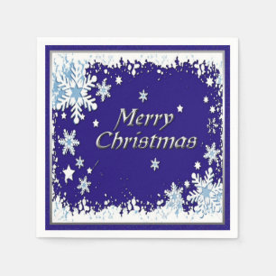 Servilleta De Papel Blue and White Snowflake Feliz Navidad