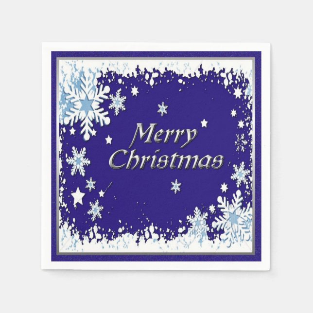 Servilleta De Papel Blue and White Snowflake Feliz Navidad (Anverso)