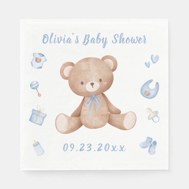 Servilleta De Papel Blue Baby Bear Boy Cuke Baby Shower (Anverso)