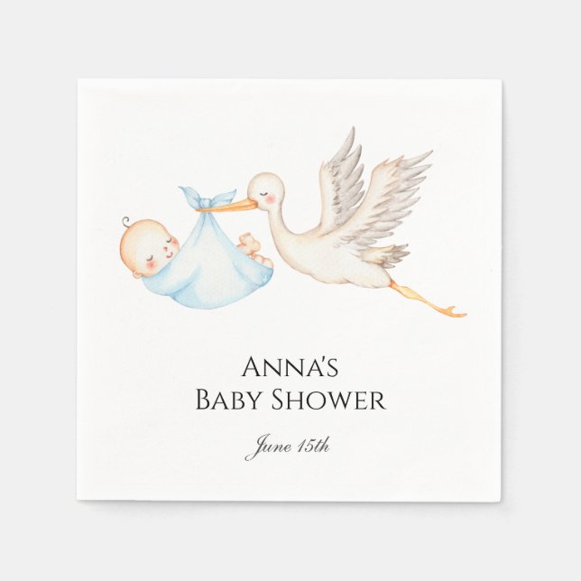 Servilleta De Papel Blue Baby Boy Stork Baby Shower (Anverso)