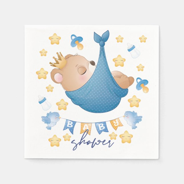 Servilleta De Papel Blue Baby Shower Baby Boy Bear (Anverso)