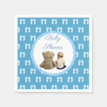 Blue Baby Shower Boy and Teddy Bear
