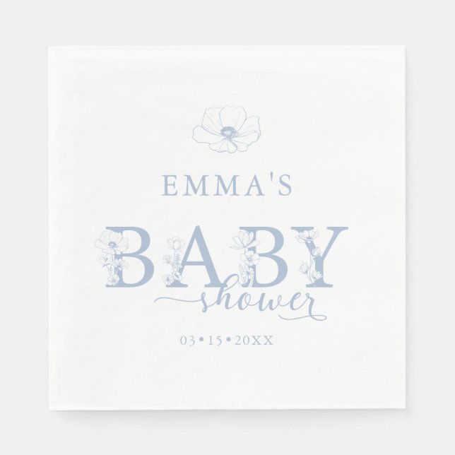 Servilleta De Papel Blue Baby Shower | Elegant Wildflower Floral (Anverso)