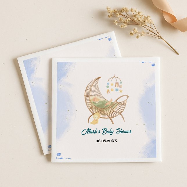 Servilleta De Papel Blue Baby Shower Paper Napkins – Custom Baby Name  (Subido por el creador)